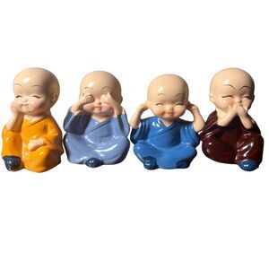 Set of 4 Monk Figurines - See No Evil, Hear No Evil, Speak No Evil, Do No Evil
